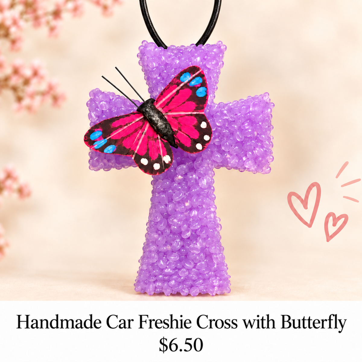 Handmade Cross with Butterfly Car Freshie Air Freshner
